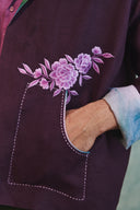 Plum Linen Unisex Embroidered Open Jacket