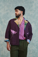 Plum Linen Unisex Embroidered Open Jacket