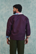 Plum Linen Unisex Embroidered Open Jacket