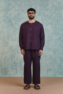 Plum Linen Men's Round Neck Shirt Set