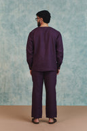 Plum Linen Men's Round Neck Shirt Set