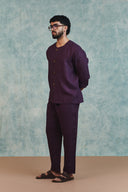 Plum Linen Men's Round Neck Shirt Set