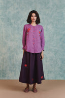 Berry Linen Embroidered Round Hem Shirt - Sale