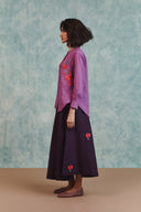 Berry Linen Embroidered Round Hem Shirt - Sale