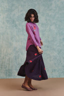 Berry Linen Embroidered Round Hem Shirt - Sale