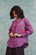 Berry Linen Embroidered Round Hem Shirt - Sale