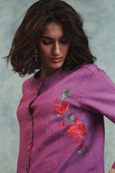 Berry Linen Embroidered Round Hem Shirt - Sale