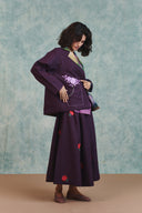 Plum Linen Embroidered Flared Skirt