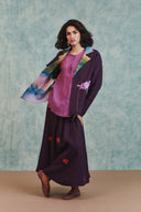 Plum Linen Embroidered Flared Skirt