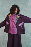 Berry Linen Embroidered Round Hem Shirt - Sale