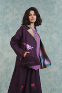 Plum Linen Unisex Embroidered Open Jacket