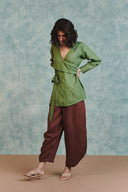 Moss Linen Wrap Top - Sale