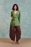 Moss Linen Wrap Top - Sale