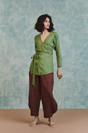 Moss Linen Wrap Top - Sale