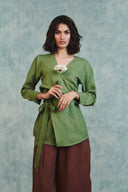 Moss Linen Wrap Top - Sale