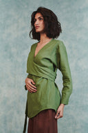 Moss Linen Wrap Top - Sale
