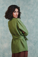 Moss Linen Wrap Top