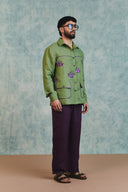 Moss Linen Embroidered Men's Overshirt