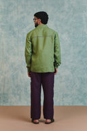 Moss Linen Embroidered Men's Overshirt