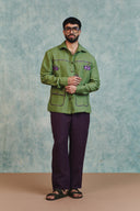 Moss Linen Embroidered Men's Overshirt