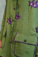 Moss Linen Embroidered Men's Overshirt