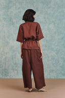 Chocolate Linen Pleated Tuck Pants