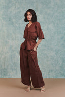 Chocolate Linen Pleated Tuck Pants