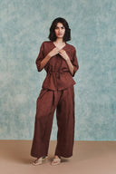 Chocolate Linen Pleated Tuck Pants