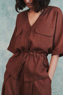 Chocolate Linen Pleated Tuck Pants