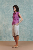 Berry Linen Sleeveless Double Placket Top