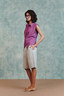Berry Linen Sleeveless Double Placket Top - Sale