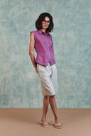 Berry Linen Sleeveless Double Placket Top