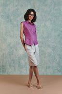 Berry Linen Sleeveless Double Placket Top - Sale