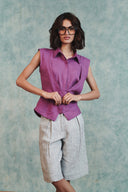 Berry Linen Sleeveless Double Placket Top - Sale
