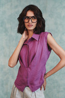 Berry Linen Sleeveless Double Placket Top