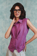 Berry Linen Sleeveless Double Placket Top - Sale