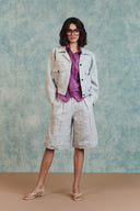 Ash Linen Embroidered Cropped Bomber Jacket Set