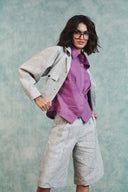 Ash Linen Embroidered Cropped Bomber Jacket Set