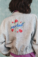 Ash Linen Embroidered Cropped Bomber Jacket Set