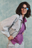 Ash Linen Embroidered Cropped Bomber Jacket Set