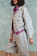 Ash Linen Embroidered Cropped Bomber Jacket Set