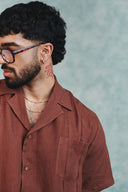 Chocolate Linen Men's Pleated Camp Collar Shirt