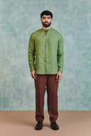 Moss Linen Men's Band Collar Shirt