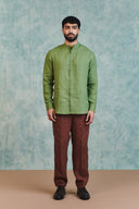 Moss Linen Men's Band Collar Shirt - Sale