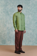 Moss Linen Men's Band Collar Shirt - Sale
