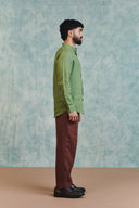 Moss Linen Men's Band Collar Shirt