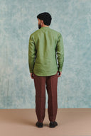 Moss Linen Men's Band Collar Shirt - Sale