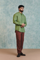 Moss Linen Men's Band Collar Shirt - Sale