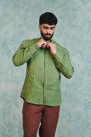 Moss Linen Men's Band Collar Shirt