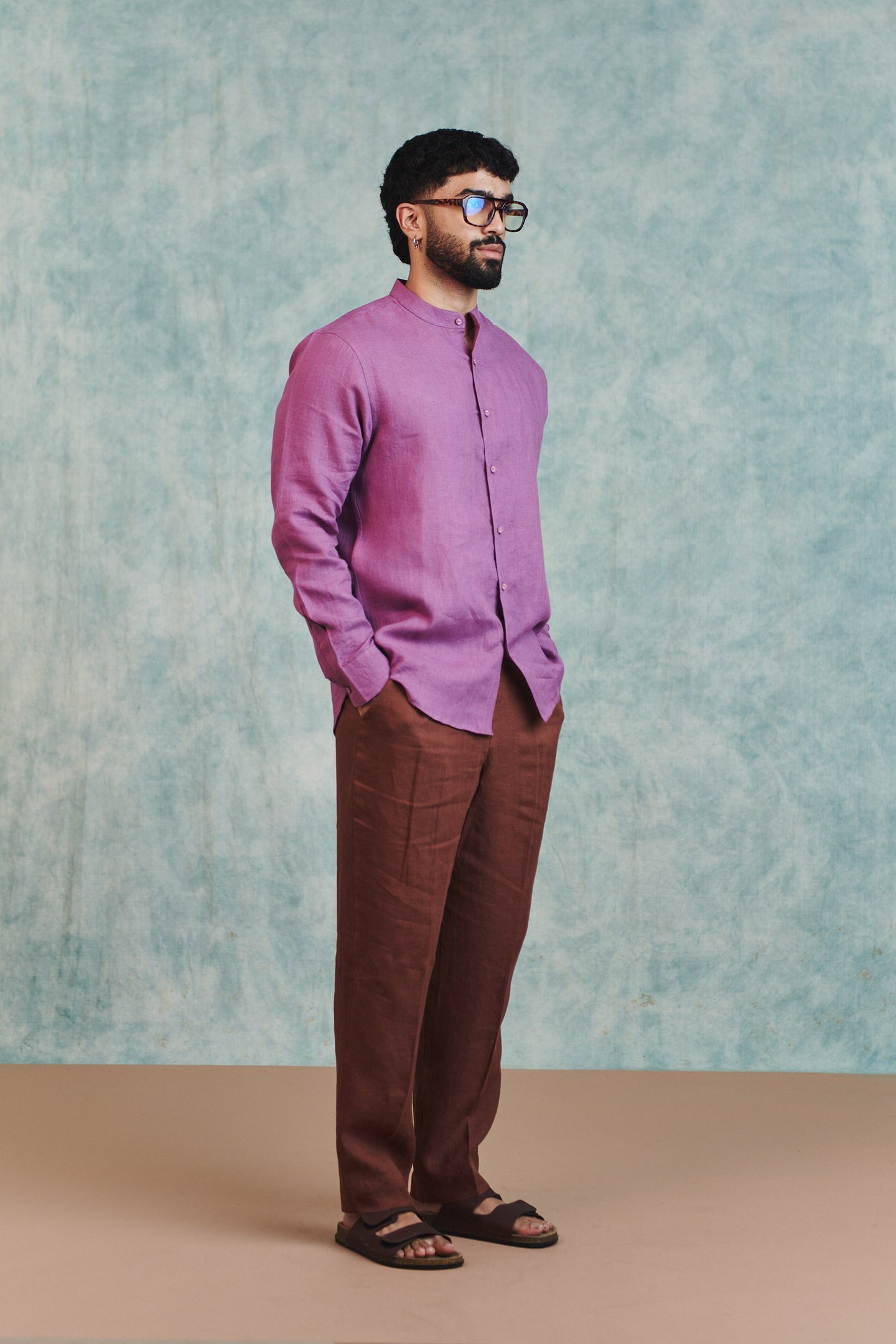 Berry Linen Men's Band Collar Shirt thumbnail 3